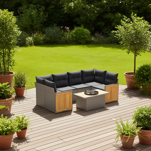 Adjustable Armrest Garden <b>Sofa</b> Set Gray Pe <b>Rattan</b> Outdoor Furniture 6 Seater Contemporary Design - Product Image 2