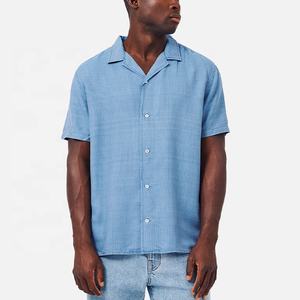 ENYAサマーファッションメンズシャツリネンインディゴトップ半袖メンズリヨセルシャツ高品質男性服トップス - Product Image 3