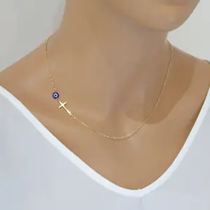 Модное Золотое простое ожерелье с подвеской-крестом в боковой стороне, цепочка в стиле сглаза, вдохновленная призраком, ожерелье, бижутерия, ошейник, ювелирные изделия для женщин