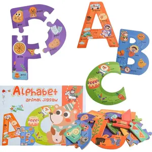 Toddler đầy màu sắc bảng chữ cái bằng gỗ ABC Thư Câu đố, mầm non học tập giáo dục bảng gỗ động vật Bảng chữ cái câu đố