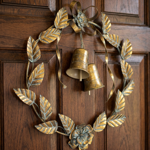 Metal Christmas <b>Wreath</b> With Gold Leaves And Bells Handmade Decorative Flowers <b>Wreaths</b> Classic Style Unlit Single Piece Package - Product Image 6