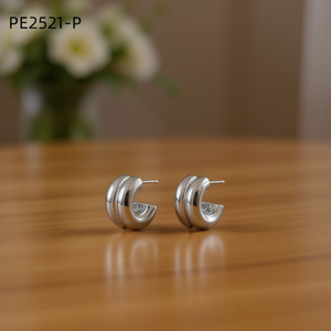Amy Amy <b>Huggie</b> Earrings <b>Silver</b> Plated Geometric Fashion Women's Jewelry Gift PE2521 - Product Image 2