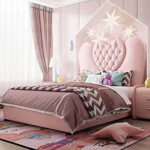 Juego de Dormitorio Dream Pink para Niñas, Cama Doble de Madera de Lujo con Cabecera en Forma de Corazón, Cama Tapizada para Hoteles, Villas, Apartamentos y Almacenes - Product Image 4