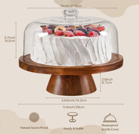 Support à gâteau en bois d'acacia écologique avec couvercle en acrylique transparent de qualité alimentaire pour présentation de desserts sur table de fête - Grande Vente