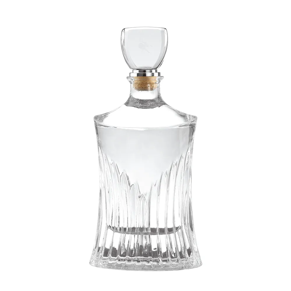 Diseño único, botella de vidrio de alta transparencia, botella de brandy whisky vodka con tapa de cristal