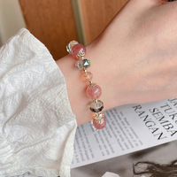 Nouveau Bracelet Minimaliste en Cristal de Quartz Fraise et Strass pour Femme, Élégant et Polyvalent, avec Perles de Cristal ; Bijoux en Gros