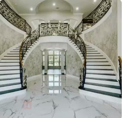 Villa Indoor Natural Stone Curved Stairs White Marble Stone Grand Staircase