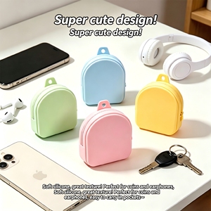 Cross-border New Arrival <b>Macaron</b> Candy-colored Silicone Mini Pouch, Portable & Soft for Earphones Keys Coins and Data Cables - Product Image 4