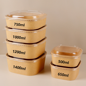 Bol à salade carré <span class=keywords><strong>en</strong></span> papier écologique, bols jetables <span class=keywords><strong>en</strong></span> kraft avec couvercle pour hôtels, fêtes et livraison de repas, assiette <span class=keywords><strong>en</strong></span> papier durable - Product Image 2