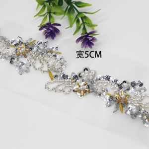 Hot Selling Dubai African Embroidered Bridal Gold Mesh Trim <strong>Lace</strong> <strong>Fabric</strong> Beaded <strong>Lace</strong> Trim for Dress Flower - Product Image 1