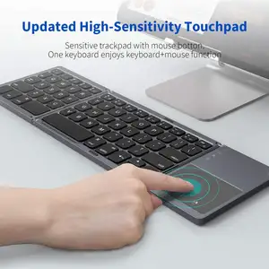 Hot sạc không dây gấp Bàn phím mỏng mini có thể gập lại Bàn phím BT xách tay với LED Backlit <span class=keywords><strong>Touchpad</strong></span> - Product Image 4