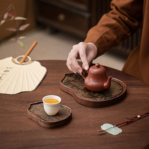 Walnut Wood Gourd <b>Tea</b> <b>Tray</b> Irregular Shape Durable Solid Wood Teapot Holder For Home Kung Fu <b>Tea</b> - Product Image 3