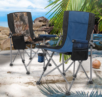 Chaise pliante compacte à dossier haut en acier, siège portable d'extérieur avec accoudoirs et poche latérale pour jardin, camping, plage, pêche