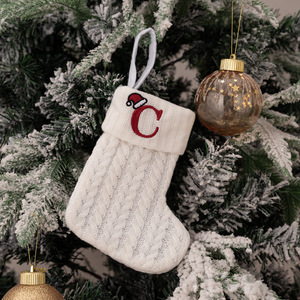 New <b>Hot</b> Sale White Knitted Embroidered Letter A-Z <b>Socks</b> Christmas Stockings Candy Gift Bag Tree Decoration for Home Party - Product Image 3