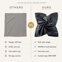 Foulard carré en satin 90x90cm en gros, châle hijab, couvre-chef pour femmes musulmanes, écharpes arabes du Moyen-Orient, personnalisé OEM ODM 1001I