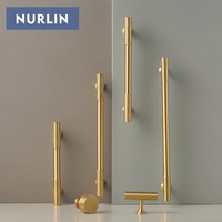 Poignées de meuble Nurlin en laiton massif, style Art Déco, lignes verticales, barres en T, pour armoires et tiroirs, couleur or, nickel, bronze antique