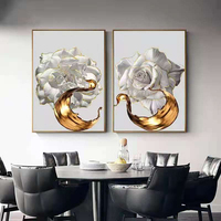 Affiche Murale Abstraite Minimaliste Bleue, Tableau Moderne de Luxe en Toile Noire avec Motifs Dorés pour Hôtellerie