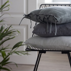 48*74cm 100% Flax Woven Fabric Linen Cushion Cover Edge <b>Striped</b> Linen Pillowcase with Ties for Bed Plain Dyed Customized - Product Image 3
