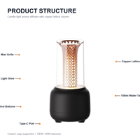 Diffuseur d'arômes à lumière de bougie 150 ml, lampe à flamme silencieuse, veilleuse 7 couleurs, humidificateur d'huiles essentielles USB, pour voiture et maison, en plastique