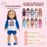 Ensemble d'été 2 pièces pour poupée de 18 pouces, design personnalisé, T-shirt à manches longues raglan à rayures étoilées et short bleu, vente en gros OEM, vêtements de jeu pour poupée