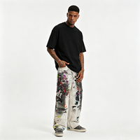 Jean en denim 3D imprimé numérique effet éclaboussures de peinture, coupe baggy, personnalisé pour hommes