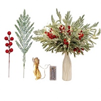 Branches artificielles de pin de Norfolk avec baies rouges, floquées de neige, guirlande LED, arrangement floral pour la décoration de Noël à la maison
