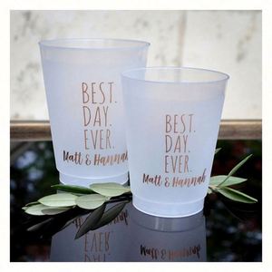 Vasos de Boda Personalizados Estilo ROMANCE, Reutilizables, Esmerilados, Irrompibles, Flexibles, Impermeables, con Impresión Digital, de Plástico para Estadios - Product Image 2