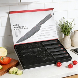 Ensemble de couteaux de cuisine en acier inoxydable avec manche en plastique pour usage domestique et professionnel – Vente en gros - Product Image 1