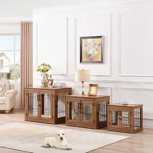 Caisse décorative d'intérieur pour animaux de compagnie Caisse pour chiots Maison en fil de bois Chenil pour chien Table d'extrémité Style mobilier Caisse pour chiens