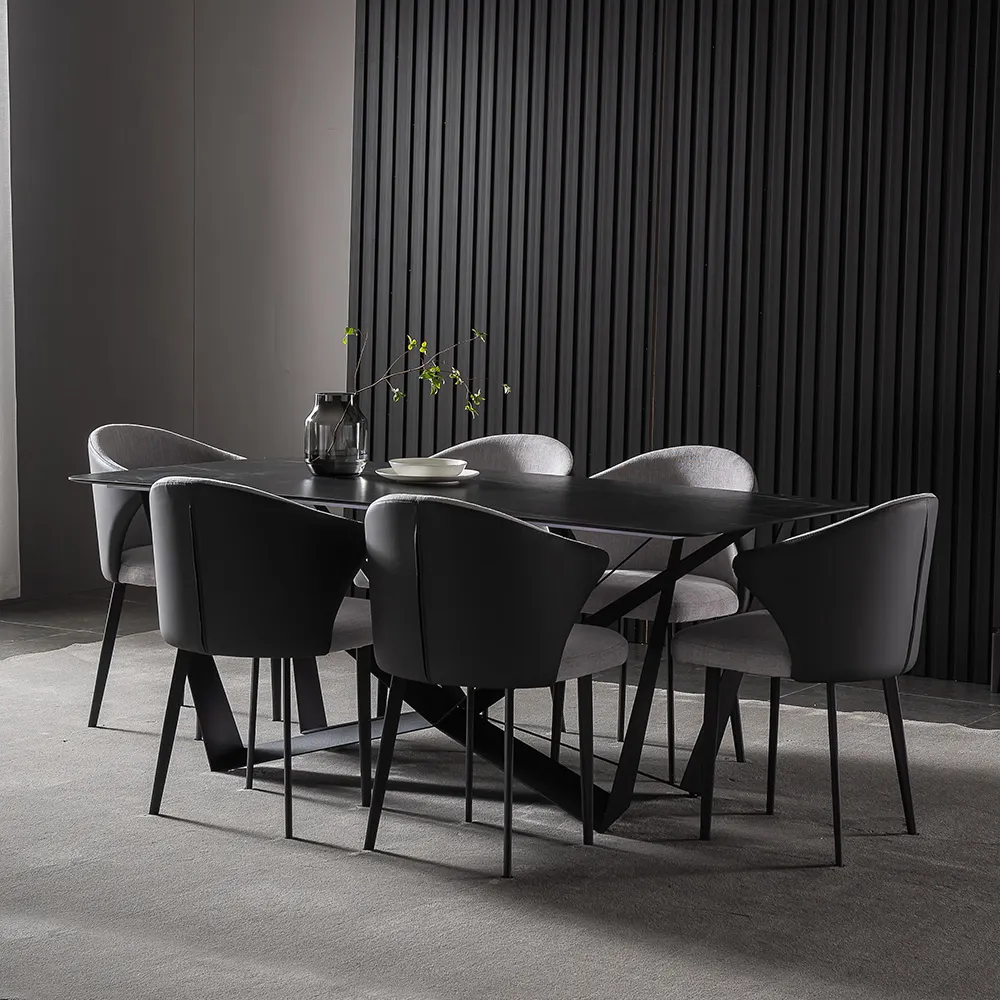 Muebles modernos personalizados para el hogar, mesa de comedor negra con pies de Metal negro