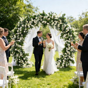 Arche de fleurs artificielles en soie blanche de luxe, faite à la main, pour la décoration de mariage, style moderne, durable, décoration de fond - Product Image 1