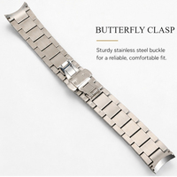 Bracelet de montre classique en acier inoxydable argenté, bracelet en métal massif avec fermoir papillon à double verrouillage