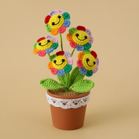 Tangan rajutan bunga matahari Crochet Crochet Pot bunga rajut hadiah bunga untuk ibu ulang tahun Guru Hari Valentine kelulusan