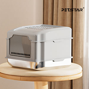 Große Katzentoilette aus Edelstahl mit geschlossenem Design, Sandwanne, Anti-Spritz-Funktion und Kunststoff-Reinigungsbad - Product Image 4