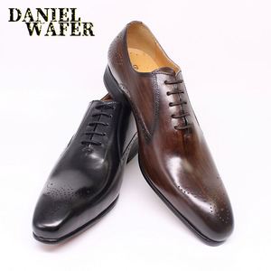 Chaussures habillées formelles en cuir véritable marron faites à la main pour hommes - Product Image 5