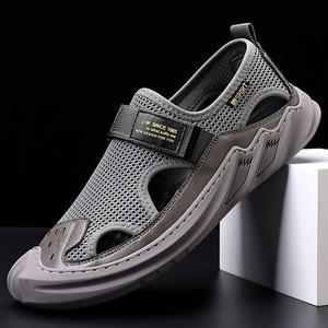 J.W. Sandalias huecas para hombre, color gris, cierre de velcro, transpirables, informales, de verano, para la playa, talla para adultos 40-46 - Product Image 1