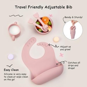 Ensemble d'alimentation pour bébé en silicone 13 pièces, ustensiles de sevrage pour tout-petits, assiette et bol à ventouse, 3 tasses à bec réglables avec paille - Product Image 6