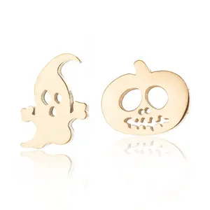 18K banhado a ouro Halloween aço inoxidável abóbora Ghost Earring Halloween Stud Earrings