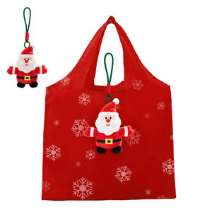 Sac de courses pliable en peluche courte, motif de dessin animé de Noël avec un arbre vert et un Père Noël mignon, jouet en peluche de Noël personnalisé, sac à main - Product Image 2