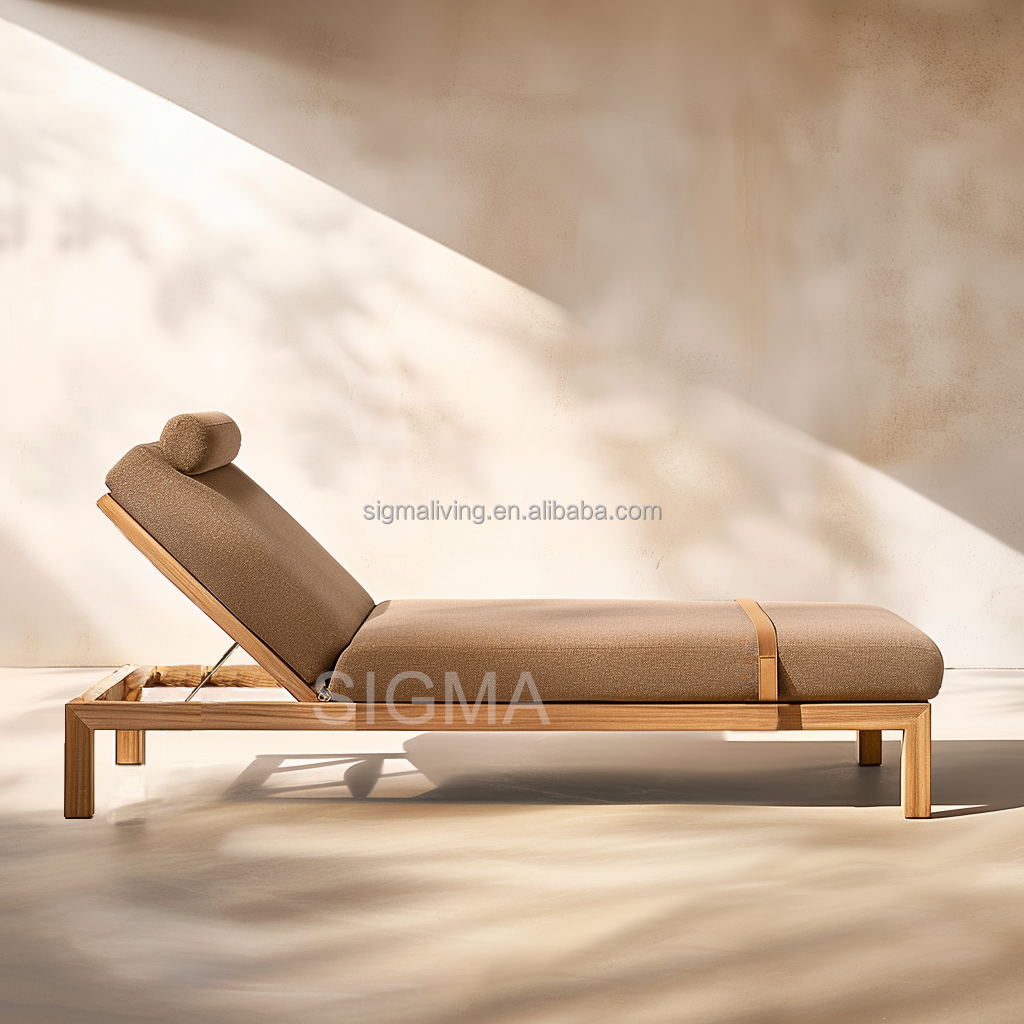 Factory All Weather Waterproof Sun Lounger Outdoor Teak Wooden Furniture Custom Garden Chaise Sunbed