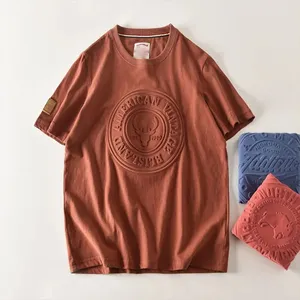 Logotipo personalizado feito em relevo T shirts cor lisa de algodão puro tecido macio 180gsm-240gsm penteado camiseta de algodão para homens