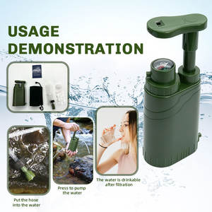 Filtre à eau à pression manuelle avec couteau à boussole et silex pour le <span class=keywords><strong>camping</strong></span>, la randonnée, la survie en cas d'urgence, équipement de plein air - Product Image 6