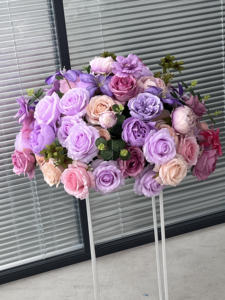 جودة عالية 60 أو أرجواني وردي حرير طراز حديث باقة زفاف صناعية ديكورات طاولة حفلات زفاف قطع مركزية - Product Image 3