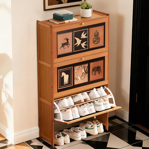 Vintage-style ultra-thin <b>shoe</b> cabinet, home use, doorway flip-top <b>shoe</b> rack, multi-functional <b>storage</b> <b>shoe</b> rack and cabinet. - Product Image 2