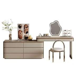 Solid Wood Italian Minimalist Dressing <b>Table</b> With Mirror Storage Cabinet Bedroom <b>Makeup</b> Vanity Extendable Rotatable Drawer Unit - Product Image 5
