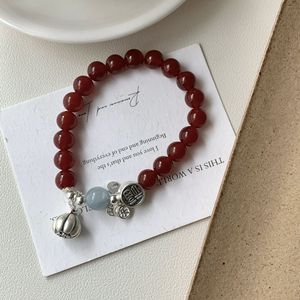 S925 Sterling <b>Silver</b> Fu Character Red Agate Lotus Seed Bracelet For Women Chinese Style <b>Charm</b> Jewelry Everyday Wear - Product Image 2