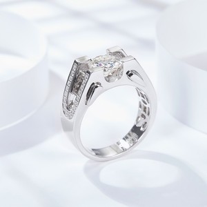 Women's 925 Silver Moissanite Engagement <b>Ring</b> Round Brilliant Cut Geometric Design Prong Setting Classic Style - Product Image 3