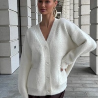 Neuer Damen-Cardigan mit V-Ausschnitt aus Kunstnerz, Knitterfrei, mit Knöpfen, Dicker Einfarbiger Oversize-Pullover-Mantel für Herbst und Winter