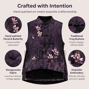 Gilet sans manches pour femme en satin de soie Xiangyunsha lavé au sable, <span class=keywords><strong>broderie</strong></span> <span class=keywords><strong>Luneville</strong></span>, col mandarin - Product Image 4