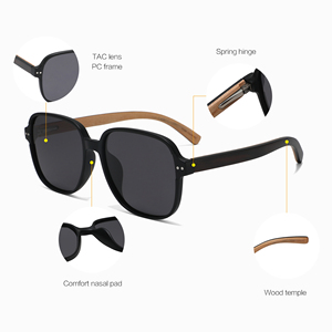 Nuevas llegadas populares Gafas de Sol de moda Unisex cuadrado PC Marco Gafas de sol UV400 Lentes polarizadas Logotipo personalizado Gafas de Sol de madera - Product Image 2